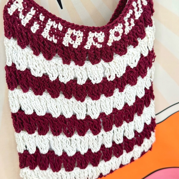 Hand-made Knit Crochet ‘Nicaragua’ Knit Maroon Wine Red Shoulder Crossbody Bag - Picture 5 of 12